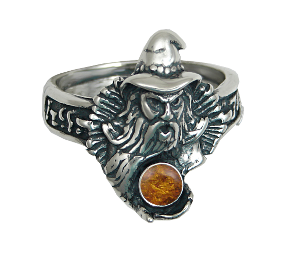 Sterling Silver Wizard Ring With Amber Size 11